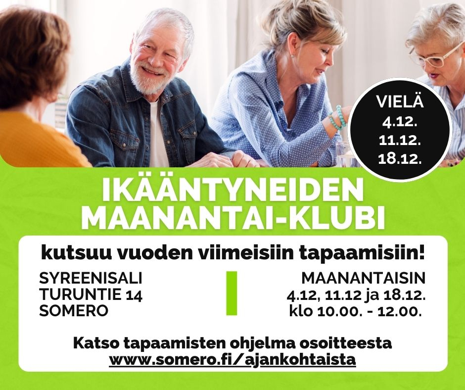 Sydänterveysasiaa Ikääntyneiden Maanantai-klubissa 4.12, tervetuloa kuulolle!